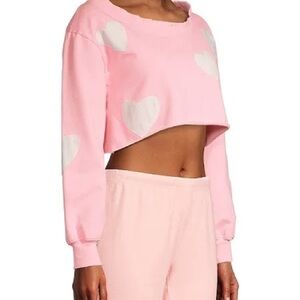 LoveShackFancy Angelou Crop Pullover in Candy Pink Heart Sweater Medium